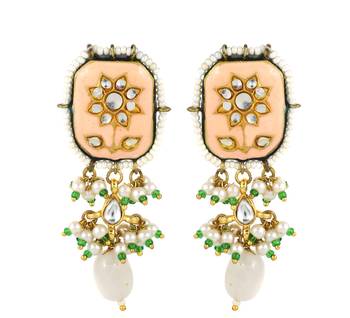 Kundan meena pearl beaded stud earrings 3