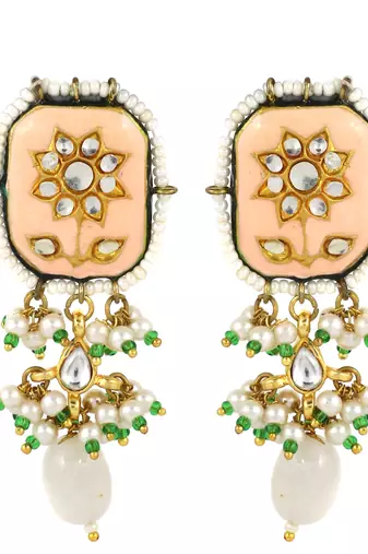Kundan meena pearl beaded stud earrings
