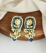 Green meenakari pearl beads stud earrings