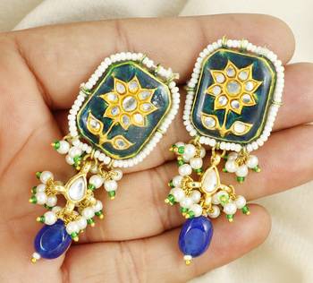 Green meenakari pearl beads stud earrings 2