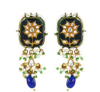 Green meenakari pearl beads stud earrings 3