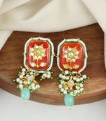 Red meenakari pearl gemstone stud earrings