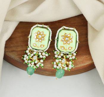 Amazonite pearl beaded meena stud earrings 1