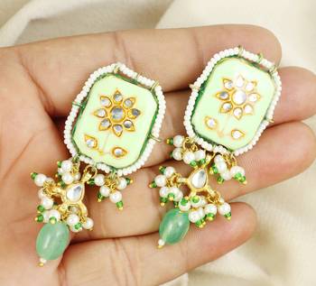 Amazonite pearl beaded meena stud earrings 2