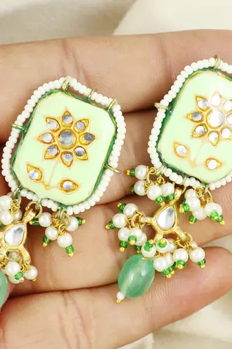 Amazonite pearl beaded meena stud earrings