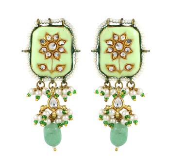 Amazonite pearl beaded meena stud earrings 3