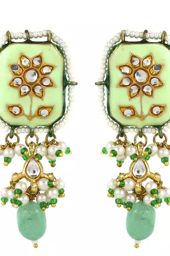 Amazonite pearl beaded meena stud earrings