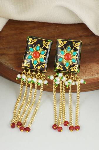 Black meena turquoise chandelier earrings
