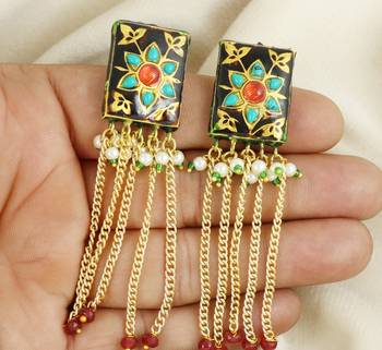Black meena turquoise chandelier earrings 2
