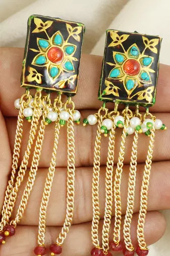 Black meena turquoise chandelier earrings