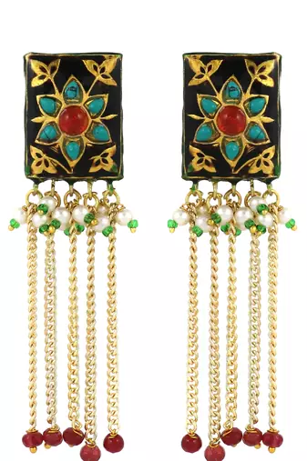 Black meena turquoise chandelier earrings