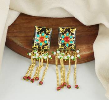 Black meena turquoise pearl chandelier earrings 1