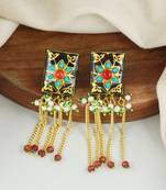 Black meena turquoise pearl chandelier earrings