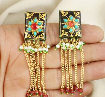 Black meena turquoise pearl chandelier earrings 2