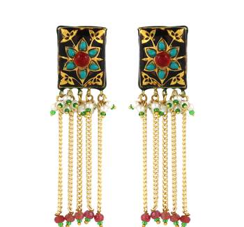 Black meena turquoise pearl chandelier earrings 3