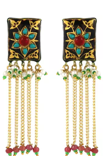 Black meena turquoise pearl chandelier earrings