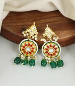 Kundan meena green onyx dangle earrings