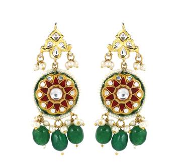 Kundan meena green onyx dangle earrings 3