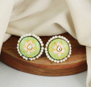 Meenakari pearl beaded round stud earrings 1
