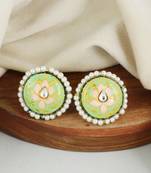 Meenakari pearl beaded round stud earrings