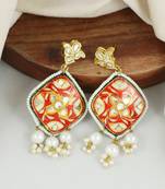 Red meena polki pearl beaded earrings