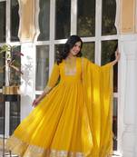Haldi function wear yellow gown for women
