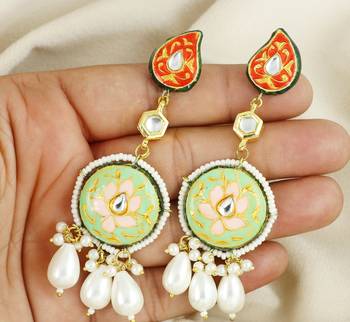 Meenakari pearl beaded dangle earrings 2