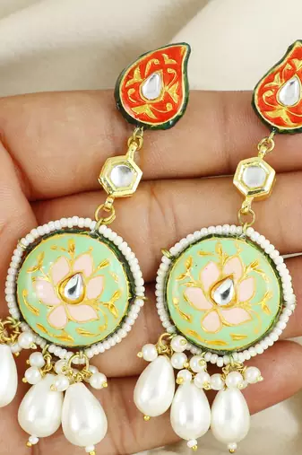 Meenakari pearl beaded dangle earrings