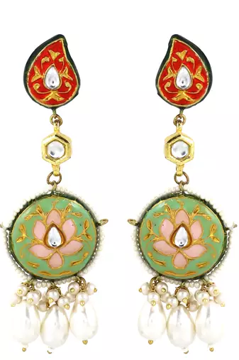 Meenakari pearl beaded dangle earrings