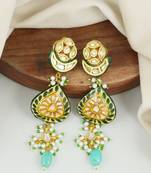 Green meenakari polki pearl beads earrings
