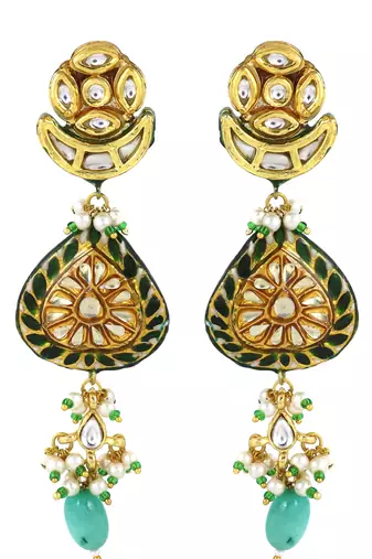 Green meenakari polki pearl beads earrings