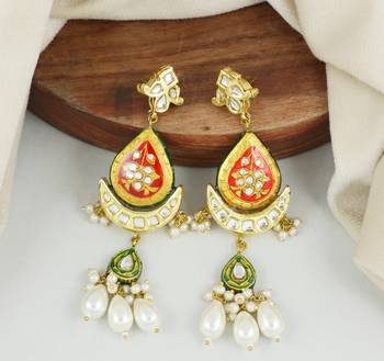 Crescent Moon Earrings Kundan Meena Jewelry 1