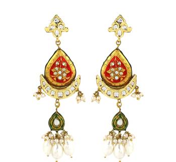 Crescent Moon Earrings Kundan Meena Jewelry 3