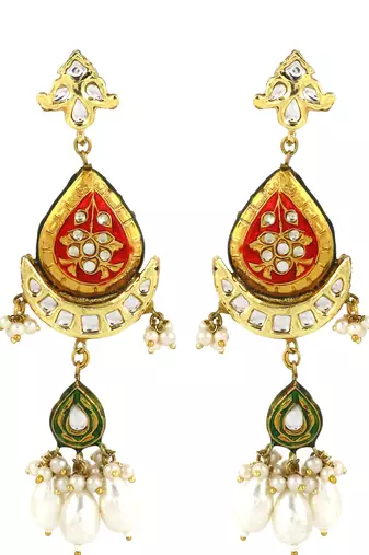 Crescent Moon Earrings Kundan Meena Jewelry