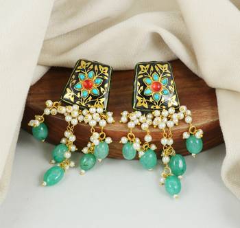 Black meena pearl beaded chandelier earrings 2