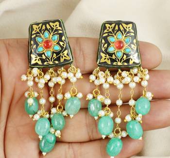 Black meena pearl beaded chandelier earrings 1