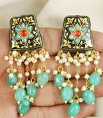 Black meena pearl beaded chandelier earrings