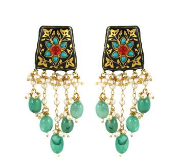 Black meena pearl beaded chandelier earrings 3