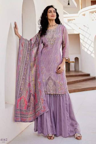 Lilac kanjivaram silk full stitched hand work wedding suits