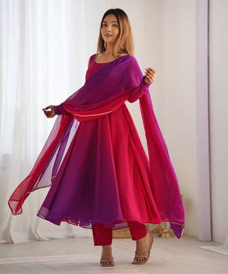 Pink Georgette Fully Flair Anarkali Kurti With Dupatta 1