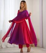 Pink Georgette Fully Flair Anarkali Kurti With Dupatta