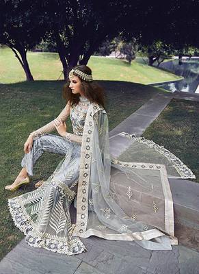 Grey embroidery zari work net anarkali suit 4