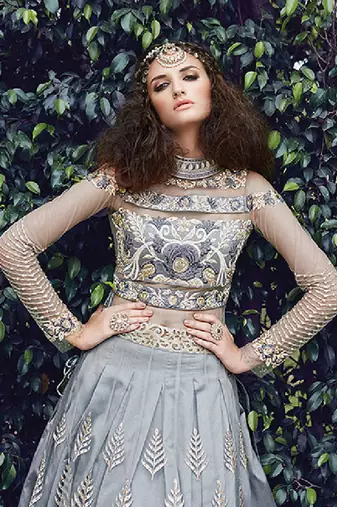 Grey embroidery zari work net anarkali suit