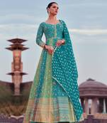 Sky Blue embroidered georgette anarkali salwar suit with bottom fabric
