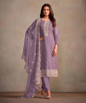 Purple Embroidered Organza Salwar Suit 1