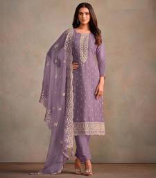 Purple Embroidered Organza Salwar Suit