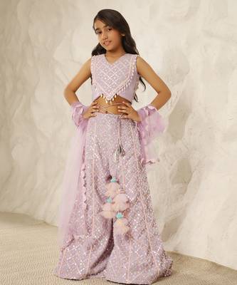 Lilac embroidered top with plazzo pant 1