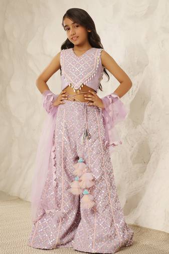 Lilac embroidered top with plazzo pant