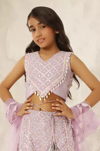 Lilac embroidered top with plazzo pant
