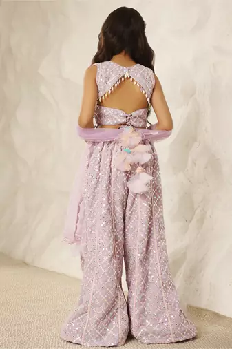 Lilac embroidered top with plazzo pant